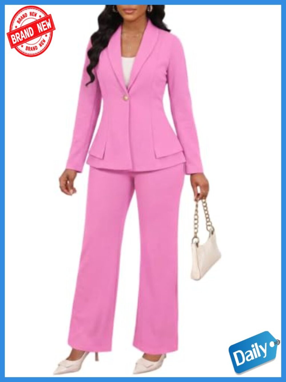 Women 2 Piece Pantsuit Peplum Blazer Wide Leg Pants Business Office Suit